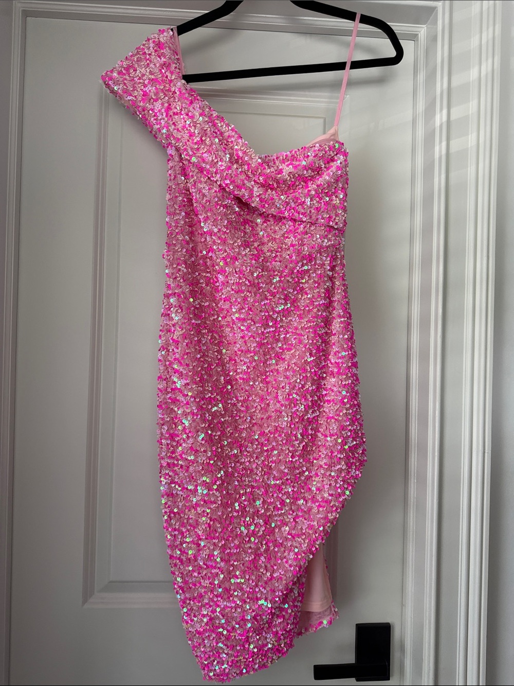 Barbie Vibes One-Shoulder Pink Sequin Dress